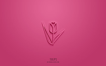 Tulips 3d icon, pink background, 3d symbols, Tulips, flowers icons, 3d icons, Tulips sign, flowers 3d icons HD wallpaper