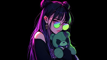 Kawabi Neon Girl , anime-girl, anime, neon, dark, black, artist, artwork, digital-art HD wallpaper