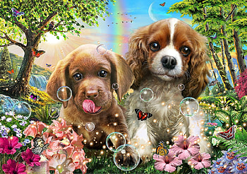 Puppies, dog, puppy, fantasy, flower, adrian chesterman, luminos, bubbles, caine HD wallpaper
