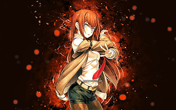 Kurisu Makise, , orange neon lights, Steins Gate, manga, protagonist, Kurisu, Makise Kurisu, artwork, Kurisu Makise Steins Gate HD wallpaper
