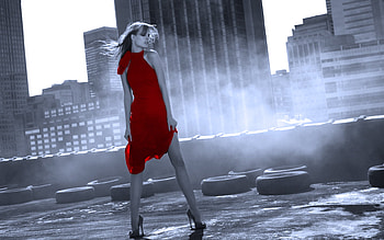 Red dress, sexy, girl, model, red HD wallpaper