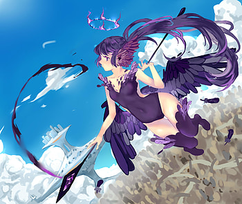 Original, anime girl, flight, black angel HD wallpaper