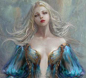 Princess, blue, frumusete, blonde, fantasy, art, user 23385, girl, luminos HD wallpaper