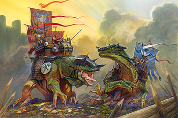 giant riding reptiles, tounge, lizards, dragons, green HD wallpaper