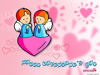 Two Angels, pink hearts, love, angels, valentines day HD wallpaper