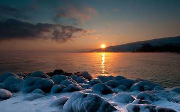Nature, Sunset, Stones, Sea, Shore, Bank, Evening, Salt HD wallpaper