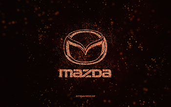 Mazda glitter logo, , black background, Mazda logo, orange glitter art, Mazda, creative art, Mazda orange glitter logo HD wallpaper