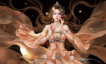 Peach Beauty, digital, peach, fantasy, art, pretty, , girl, woman HD wallpaper