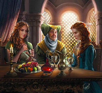 The Conversation, art, girl, beautiful, woman, digital, fantasy, costume, pretty, medieval, girls HD wallpaper