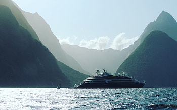 Cruise Ship in New Zealand, New Zealand, ship, mountains, cruise HD wallpaper