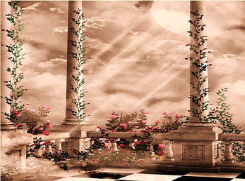 LOVERS BALCONY, sunshine, clouds, flowers, lovers, balcony HD wallpaper