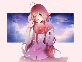 Red scarf, beautiful, autumn, anime girl HD wallpaper