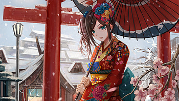 Ancient Asian Girl With Umbrella , artist, artwork, digital-art, umbrella, artstation HD wallpaper