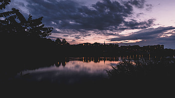 Nature, Rivers, Sunset, Night, Usa, Building, Outlines, United States, Highland Park HD wallpaper