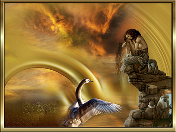 GOLDEN RAINBOW, golden, bird, monkeys, clouds, sky, female HD wallpaper
