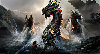 Dragons and ninjas, warriors, art, fantasy HD wallpaper