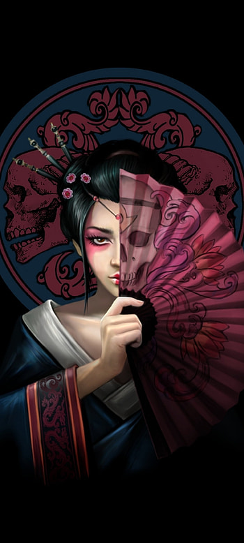 Geisha Skull, eye, Anne stoked, dress, dark, girls HD phone wallpaper