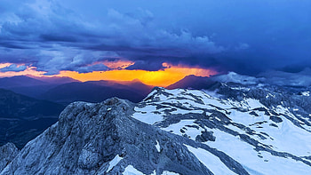 Sunset in a Storm, Hochkoenig, Austria, landscape, clouds, colors, sky, alps, mountains HD wallpaper