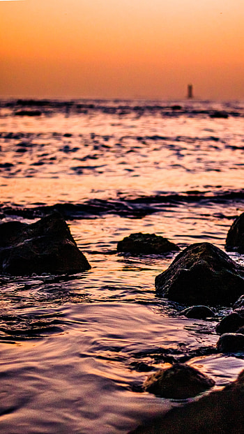 Nature, Water, Sunset, Stones, Waves HD phone wallpaper