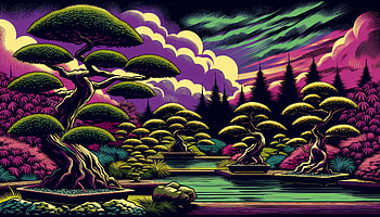 Vibrant Bonsai Garden - Stunning Ultra, bonsai garden, bonsai, landscape, fantasy, Digital Art, fantasy landscape HD wallpaper