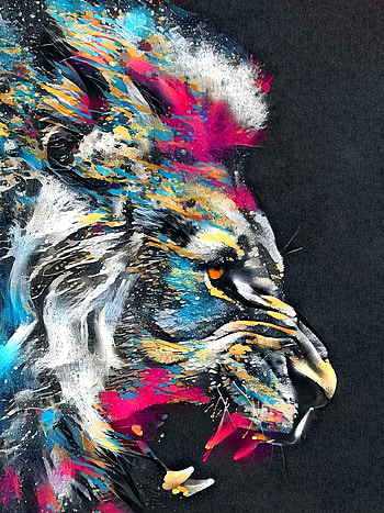 Colorful lion illustration, Vibrant artwork, Striking colors, Artistic masterpiece HD phone wallpaper