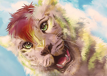 Icy, charline k, flutti, view from down, tiger, art, fantasy, face, tigru, luminos HD wallpaper