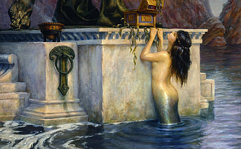 Curious Mermaid, mermaid, digital, pretty, art, fantasy, girl, siren, woman HD wallpaper