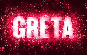 Happy Birtay Greta, , pink neon lights, Greta name, creative, Greta Happy Birtay, Greta Birtay, popular american female names, with Greta name, Greta HD wallpaper