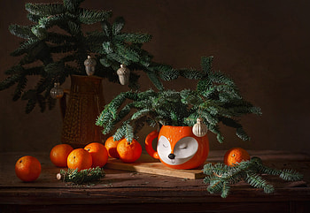 Tangerines, Holiday, Toys, Decoration, Fox, Mug, Branches HD wallpaper