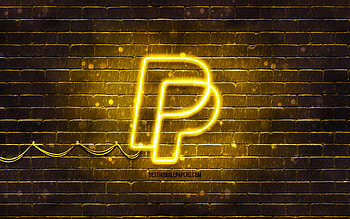 PayPal yellow logo, , yellow brickwall, PayPal logo, payment systems, PayPal neon logo, PayPal HD wallpaper