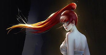Fantasy girl, frumusete, black, ba xi, face, luminos, baxi, redhead, girl, fantasy HD wallpaper