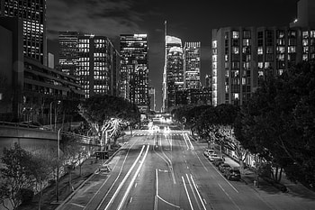 Cities, Building, Road, Night City, City Lights, Bw, Chb, Long-Term Exposure, California, Los Angeles HD wallpaper