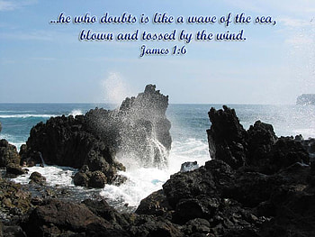 No Doubts, scripture, sea, waves, verse, christian, rocks, ocean HD wallpaper