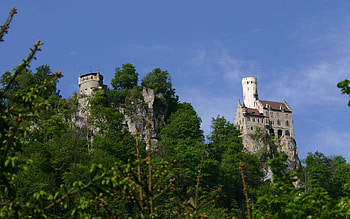 Castle Liechtenstein, beidge, trees, germany, building, mountains, rocks HD wallpaper
