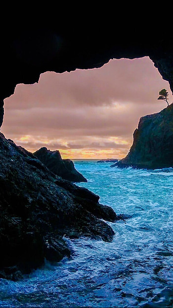 Cyprus Travels, Beach cave sunset, Michelle Peltier, Beautiful scenery HD phone wallpaper