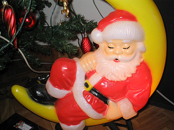 Santa sleeping, moon, christmas, red, santa, tree HD wallpaper