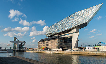 Antwerp Port Authority Building, building, design, water, antwerp HD wallpaper
