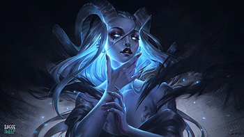Fantasy girl, horns, aleksandra alekseeva, blue, fantasy, face, girl, demon HD wallpaper