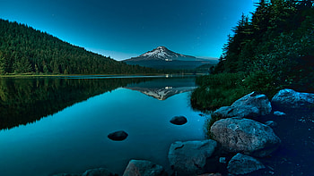 Blue Nightfall, mirrored, smooth, blue hour, beautiful, reflections, evening HD wallpaper