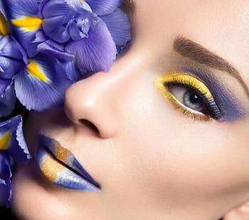 Iris make-up, makeup, model, flower, face, girl, carolina morillo, woman HD wallpaper
