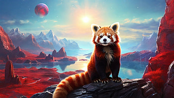 Red Panda, red panda, sunset, mountain, lake, Animal HD wallpaper