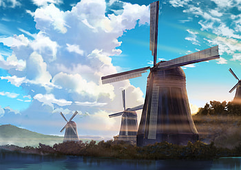 Windmill Anime Scenery , windmill, anime, artist, artwork, digital-art HD wallpaper