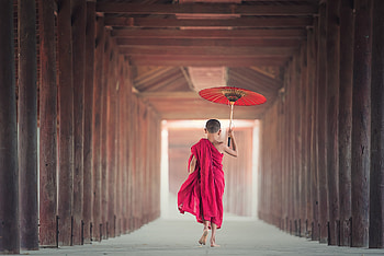Asia, Miscellanea, Miscellaneous, Buddhism, Umbrella, Child, Monk, Burma, Myanmar, Boy HD wallpaper