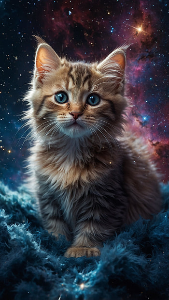 Adorable Cosmic Kitten Floating in a Colorful Galaxy Nebula, Space, Cute HD phone wallpaper