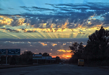 Different forms clouds at sunset, road, nature, cloud, sunset HD wallpaper