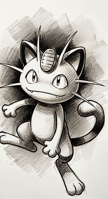 Whiskered Coin: Meowth Sketch, Pokemon, drawing HD phone wallpaper