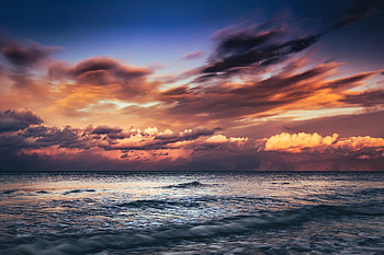 Nature, Sunset, Sea, Twilight, Clouds, Waves, Dusk HD wallpaper
