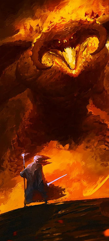Gandalf, heat, orange, Tolkien, Balrog, Sword, Battle, Fire, Rings, Fantasy HD phone wallpaper