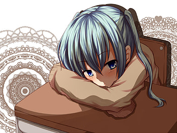 Bored, chair, awesome, cute, vocaloid, beauty, nice, miku, vocaloids, hatsune, desk, blue eyes, hatsune miku, twintail, blue hair, beautiful, anime, pretty, cool, blushing HD wallpaper