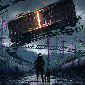 Art, Cars, Silhouettes, Railway, Gloomy, Carriages HD wallpaper